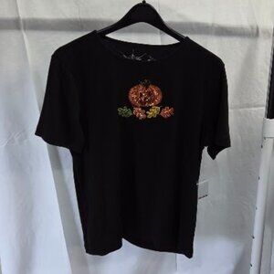 Coral Bay XL black shirt with sequined Halloween pumpkin